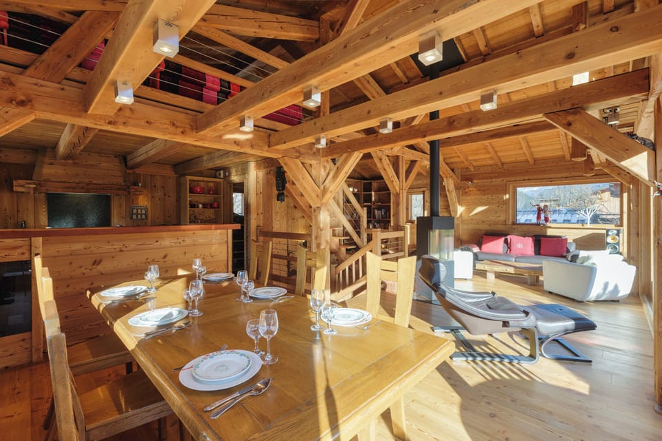 Large dining table in living area