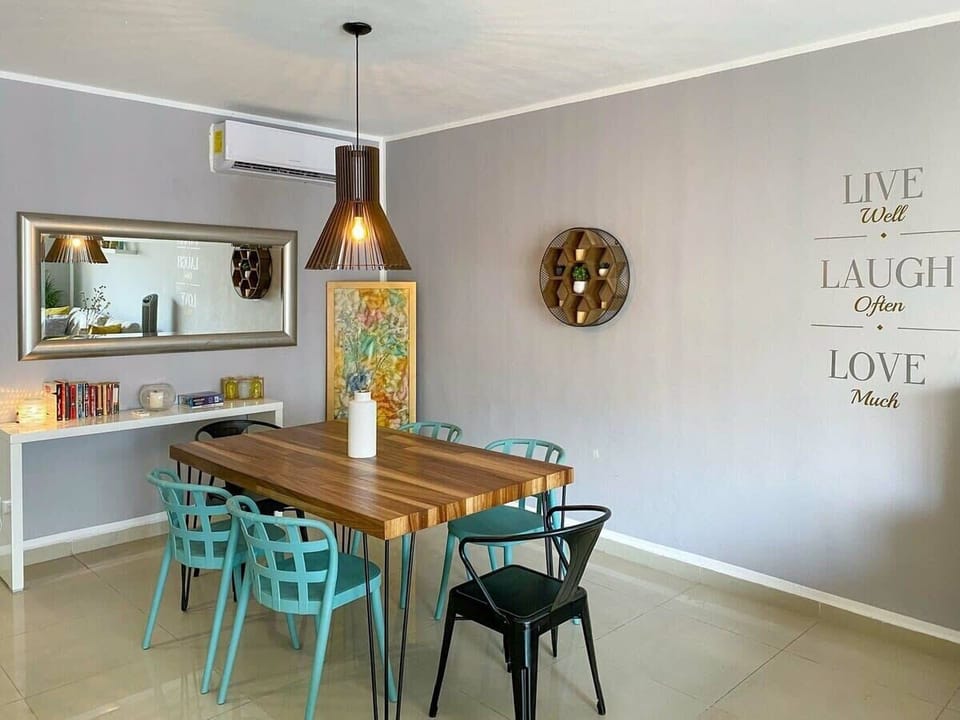 A lovely wood dining table set for 6
