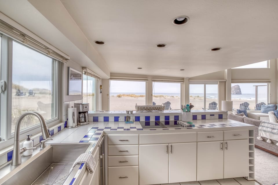 Kitchen with view of the beach