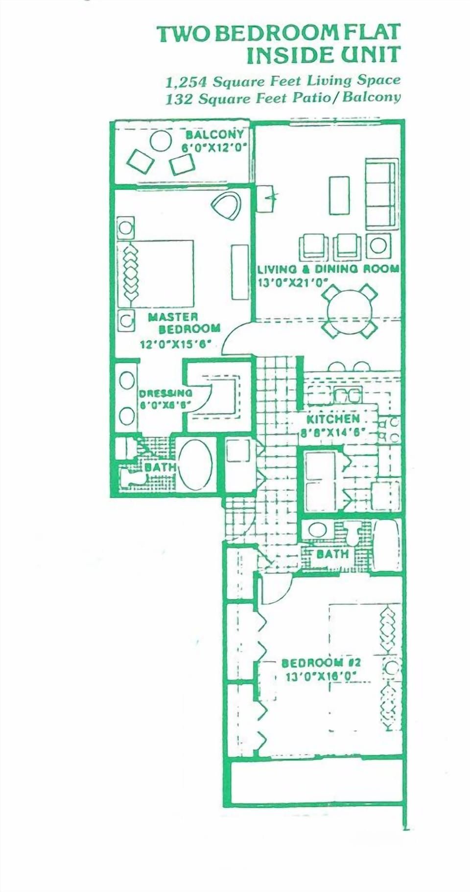 Example Floor Plan-Please see our descriptions and photos for actual furnishings and placement.