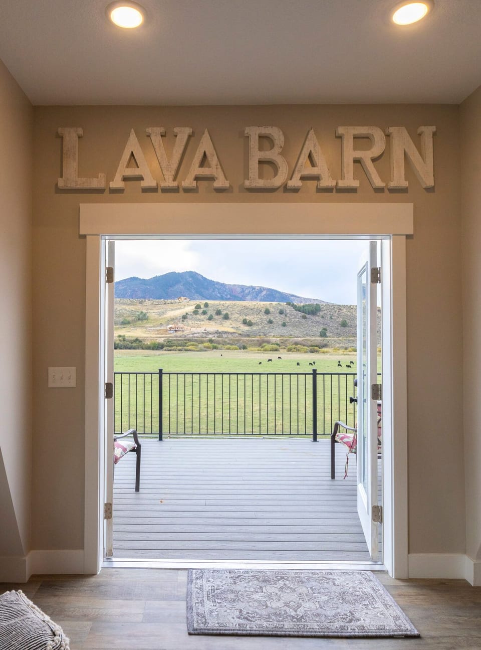 Back doors to deck and view west