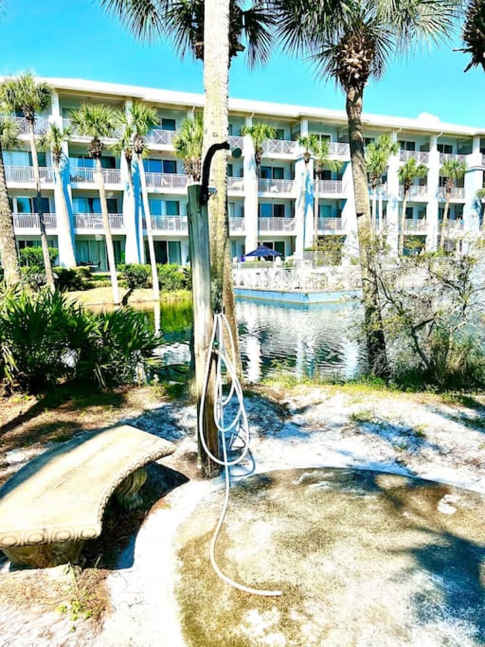 Outdoor shower across from the beach walkway