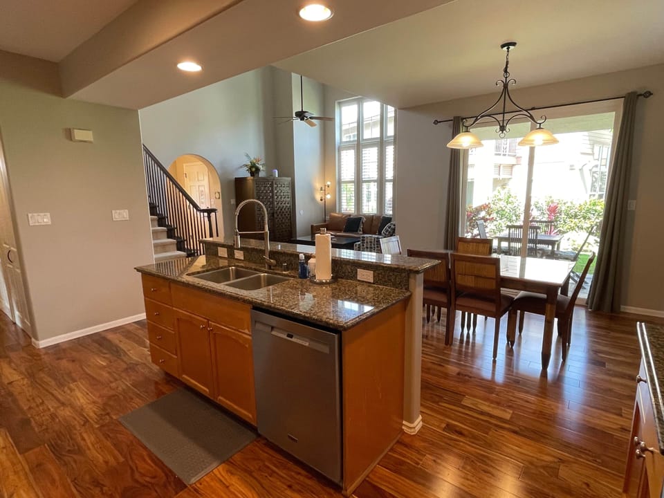 Kitchen, dining and living area