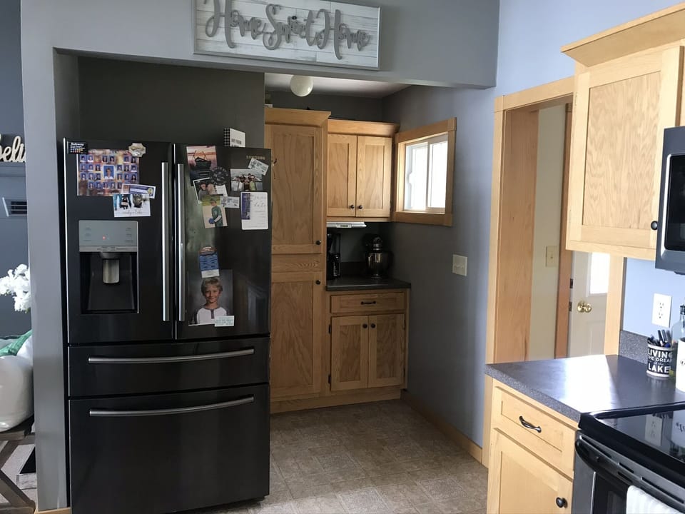 Large fridge with freezer and coffee maker