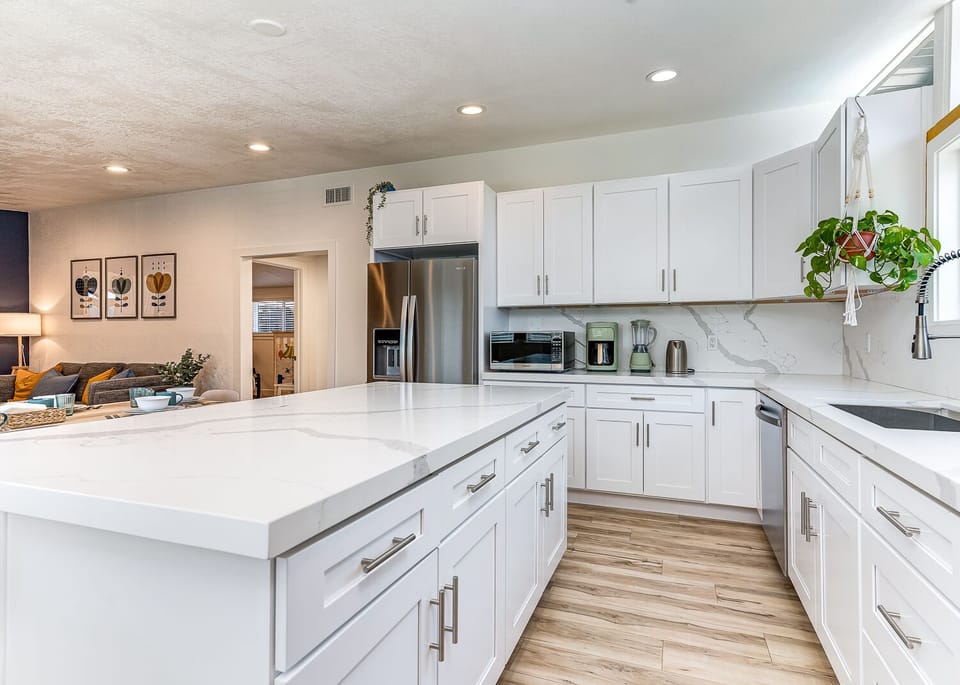 open kitchen with new appliance 
