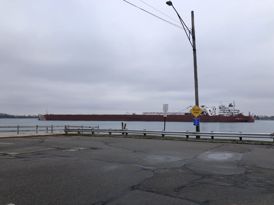 Freighter on st clair river 7 blocks away