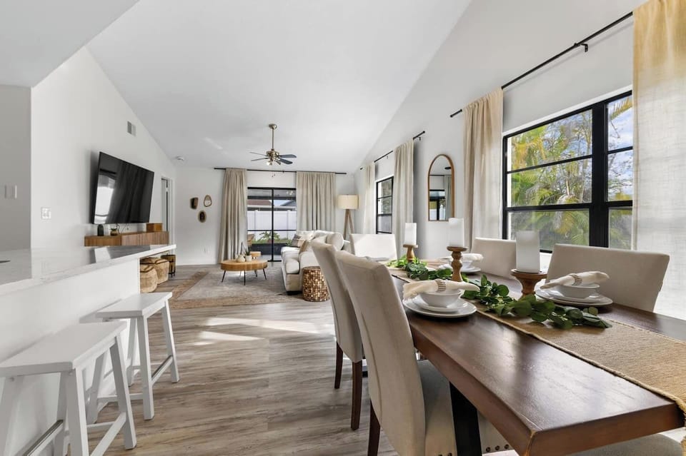 Dining area and living room