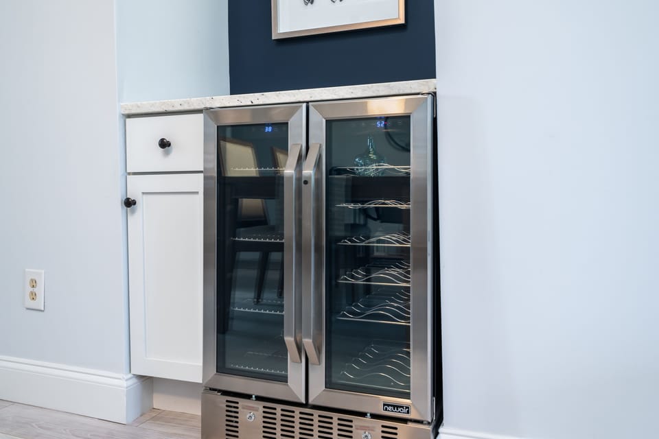 Wine/Beverage fridge is the perfect spot for mixing happy hour cocktails