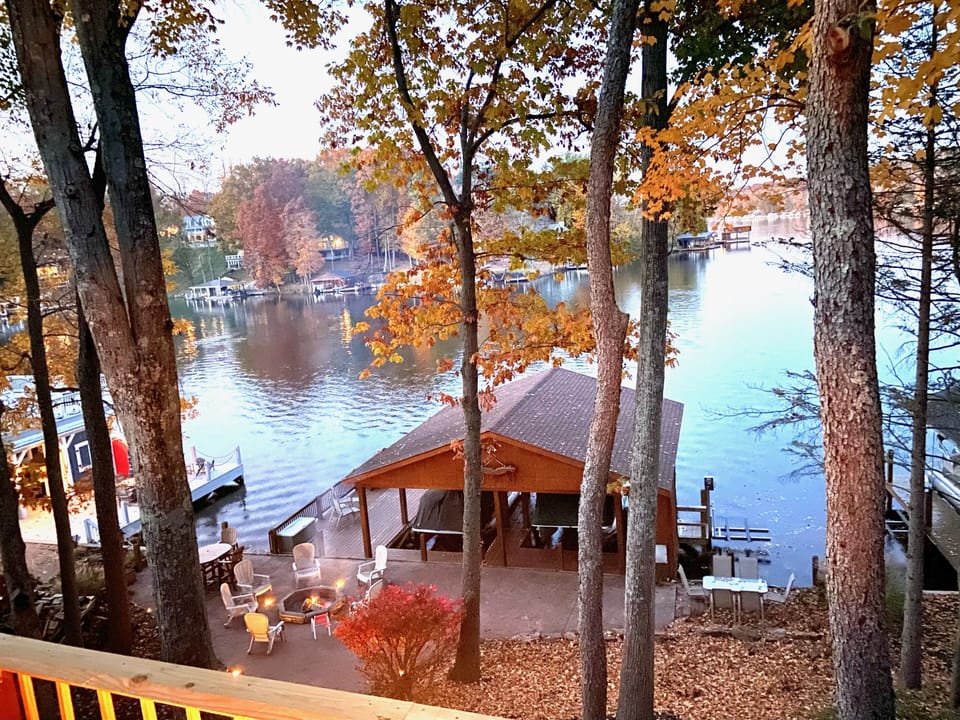 Peaceful dock for lounging, fire pit, and swimming.