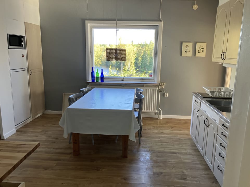 Kitchen with dining table and waterview