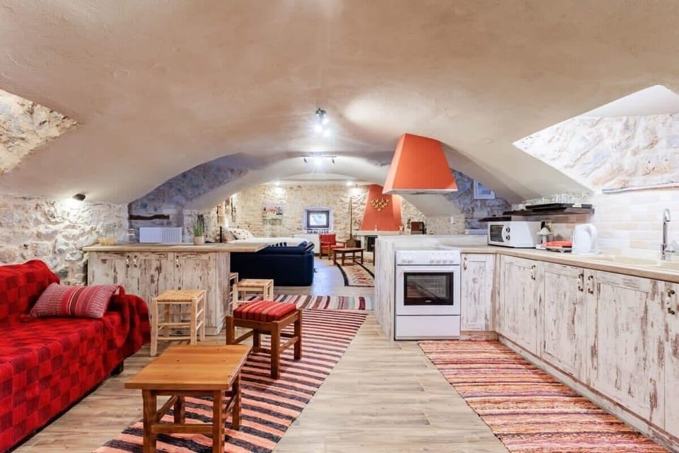 View of the kitchen and the sitting area
