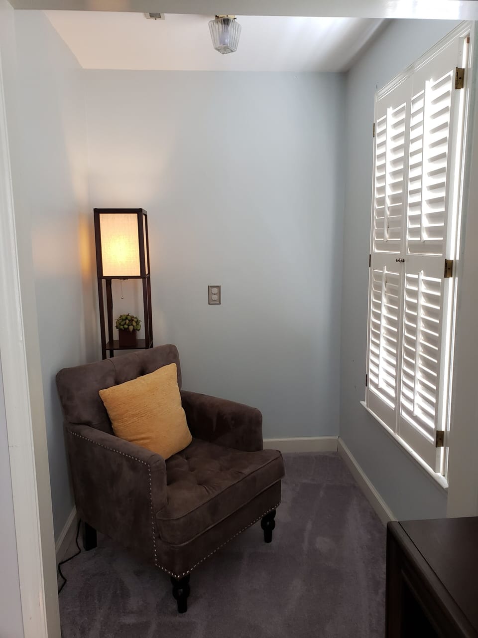 Reading nook with view of front lawn