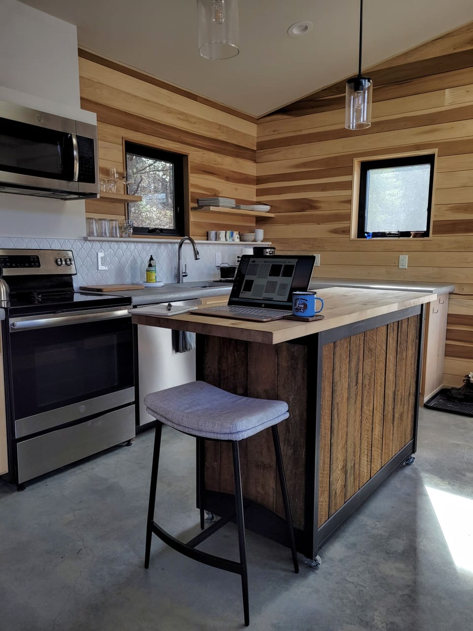 The kitchen island is also a great place to work, or just enjoy a cup of coffee.