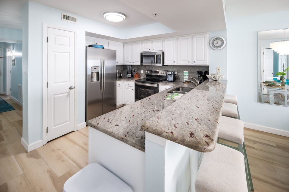 Kitchen with Granite and Stainless Upgrades - 
Gulf Dunes 408 Fort Walton Beach Okaloosa Island Vacation Rentals