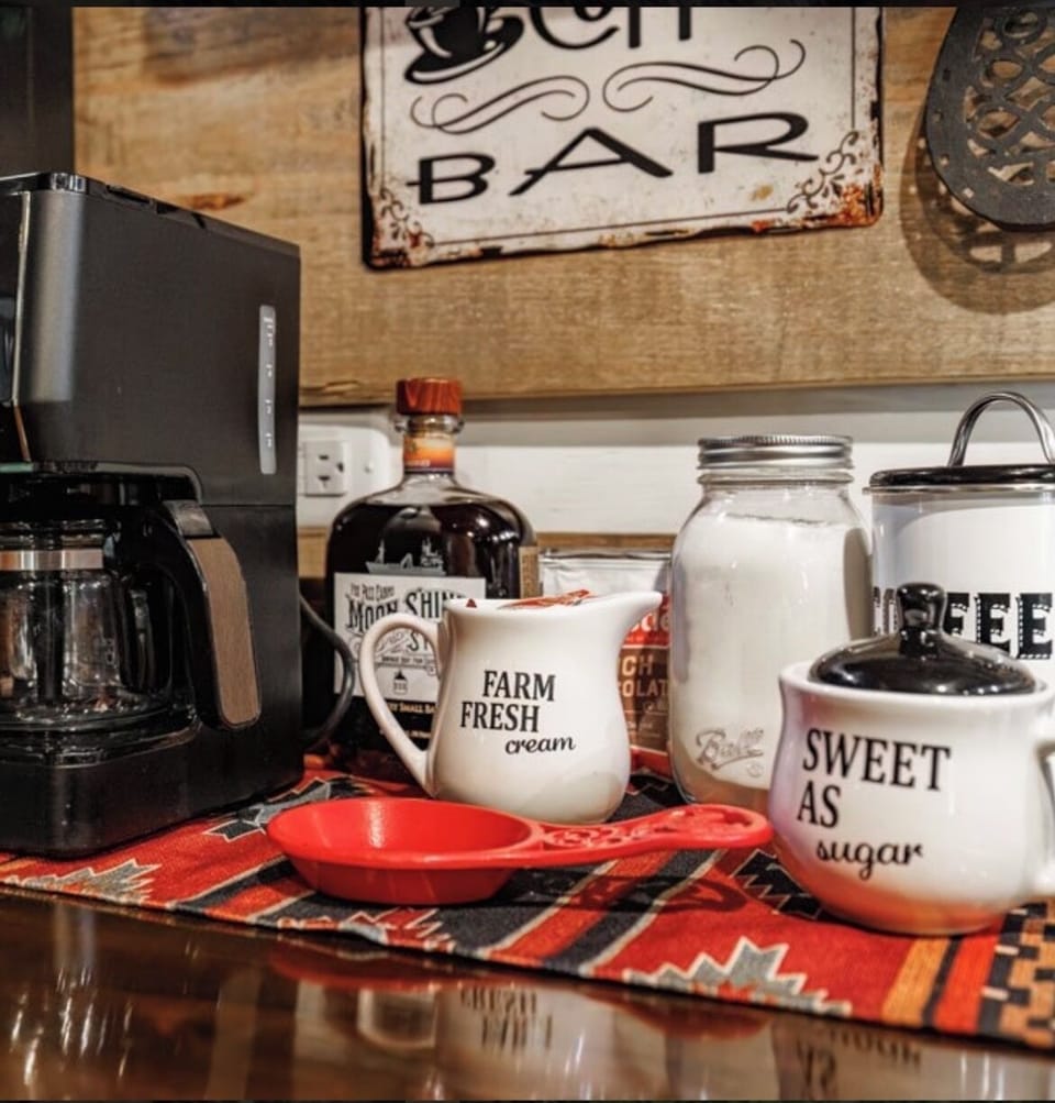 Coffee, Condiments, Pancake Mix, Syrup, Bacon, Eggs, OJ….