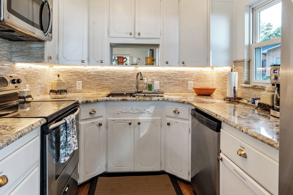 Our guests love our labeled cabinets and well stocked kitchen.