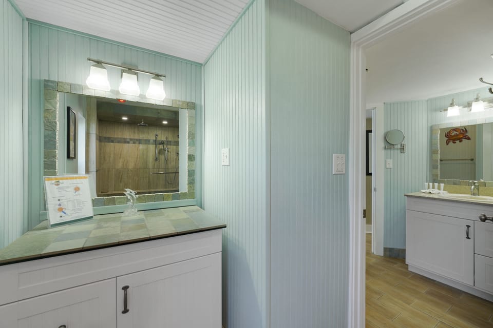Coastal-inspired bathroom at Cabana Club 301