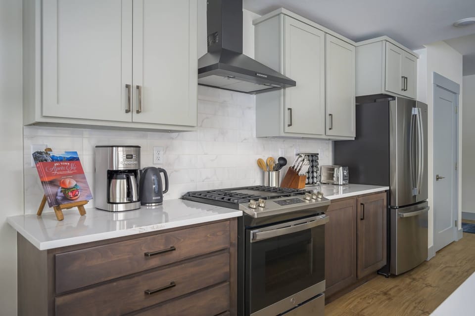 High-end stainless appliances throughout the kitchen