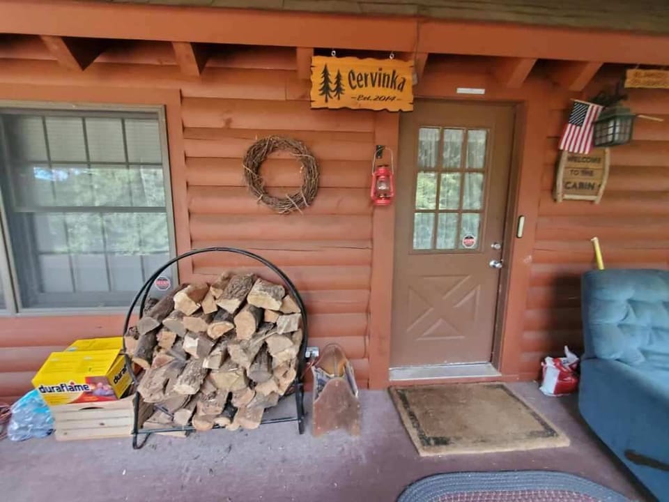 Front door on porch