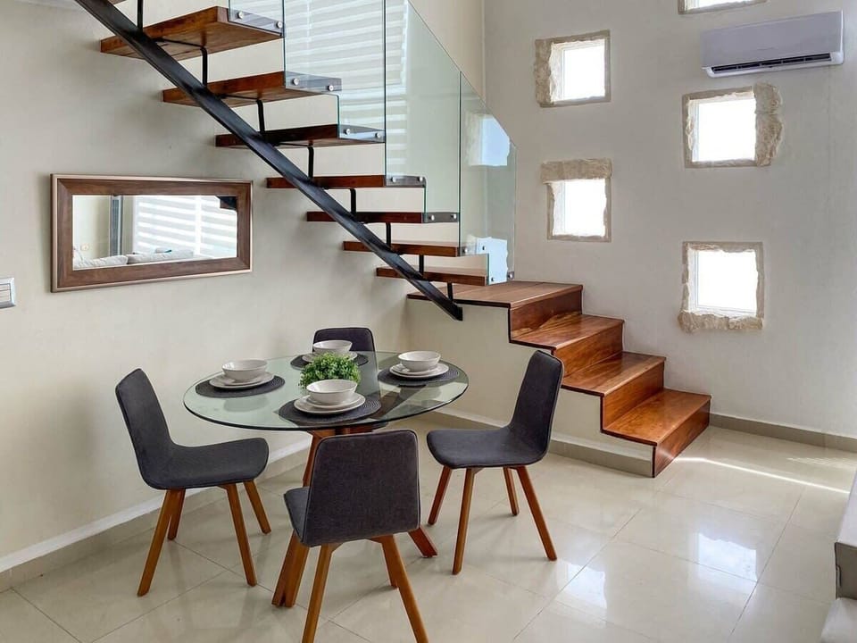 A cute dining table set for 4, can also be used for a laptop work spot if needed