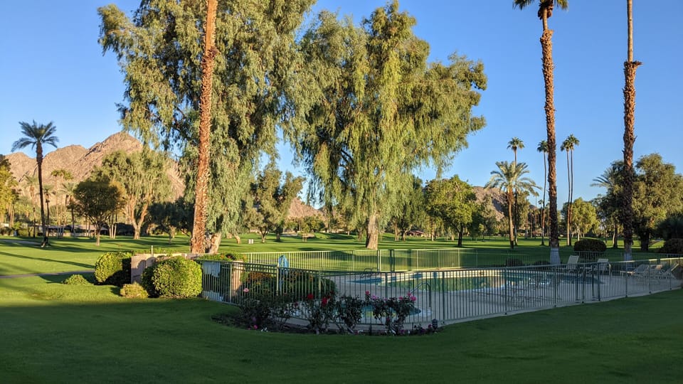 Community pool with a view in your backyard