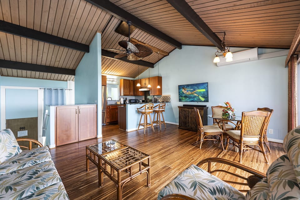 Spacious open floor plan with vaulted ceilings.