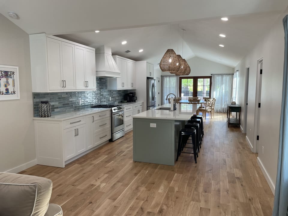 BRAND NEW Kitchen, gas stove, large refrigerator, microwave, ample counter space