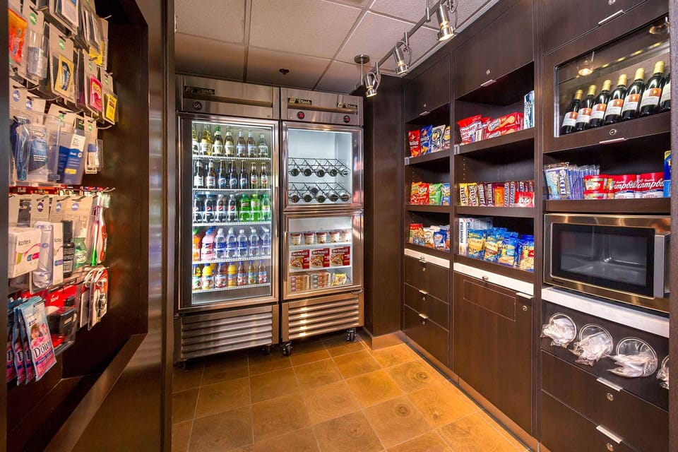 Grab late-night snacks and essentials at the convenient market.