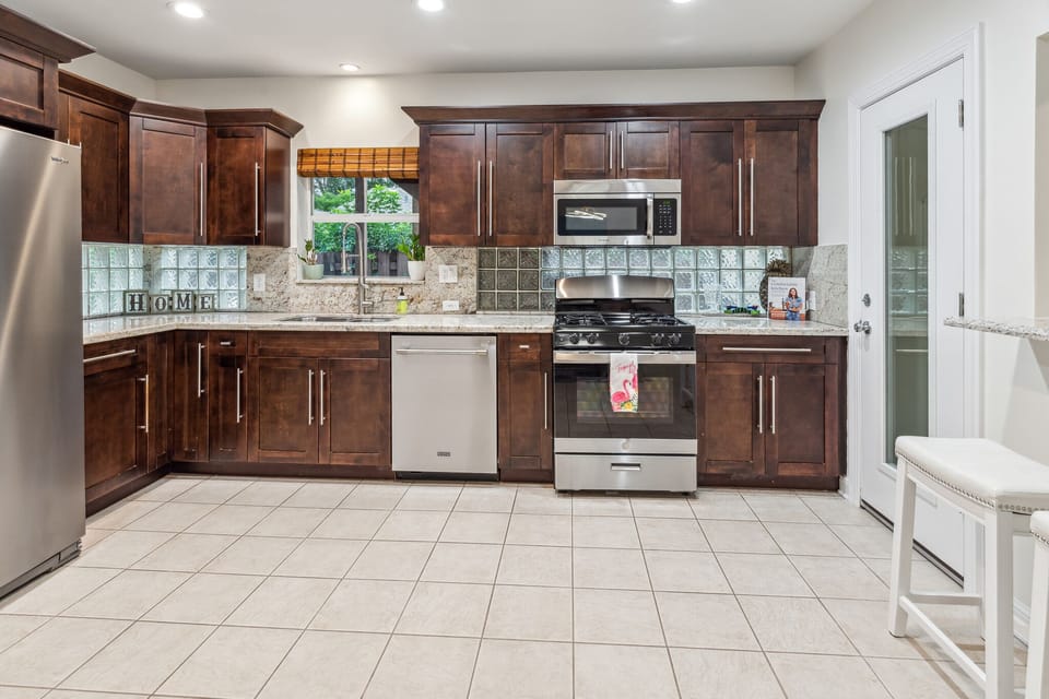 Our kitchen is fully stocked with all of the tools needed to make a gourmet meal