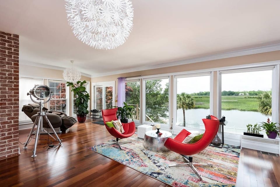 1st Floor Large Open Living Room with Water View