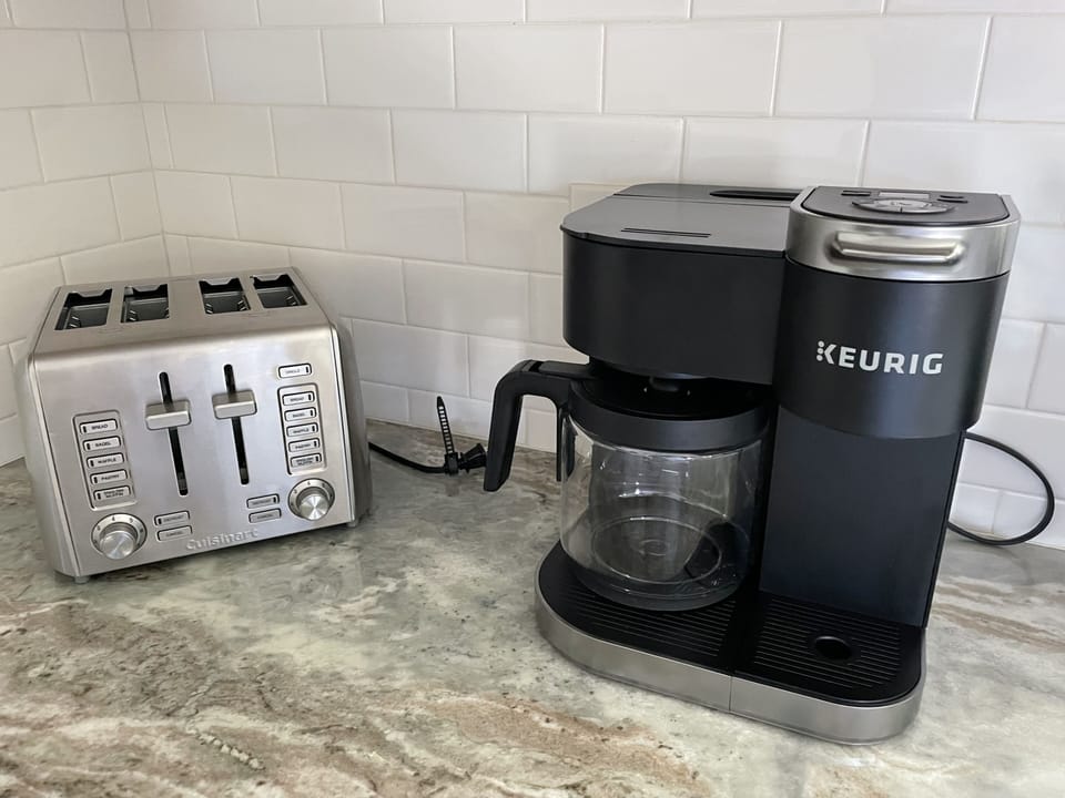 Appliances: Keurig Duo, Toaster, Blender, Waffle Maker, Mixer and much more!