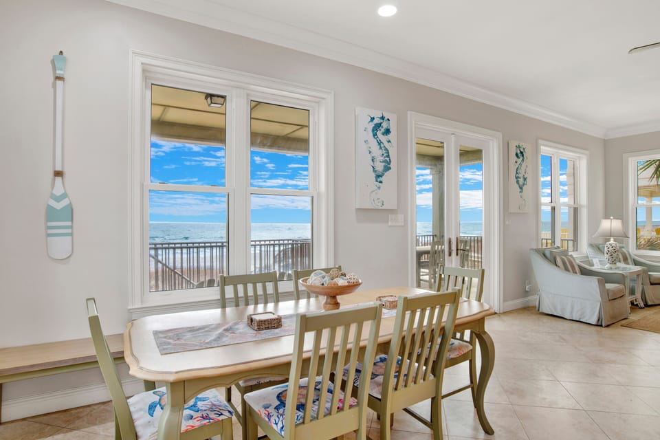 The dining table seats 8