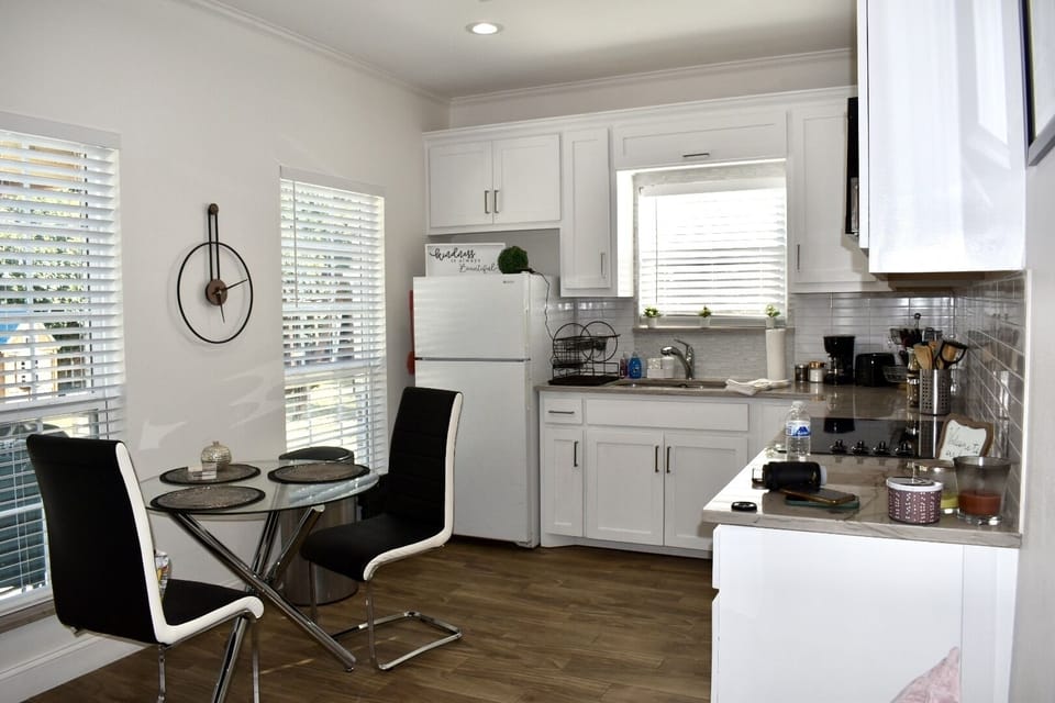 Living room with dining table.