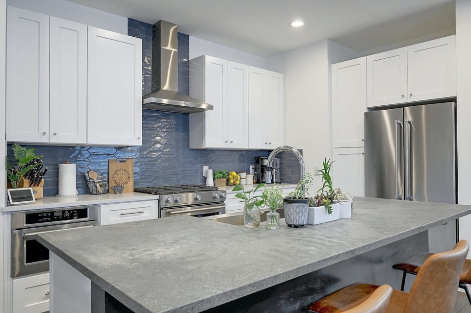 Kitchen, huge peninsula for gathering and dining
