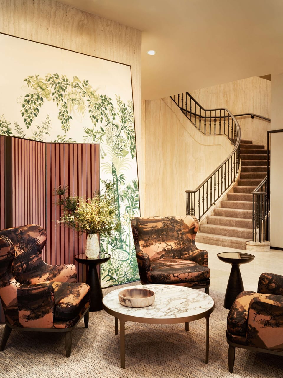Sink into plush seating in a stylish, art-filled lounge.