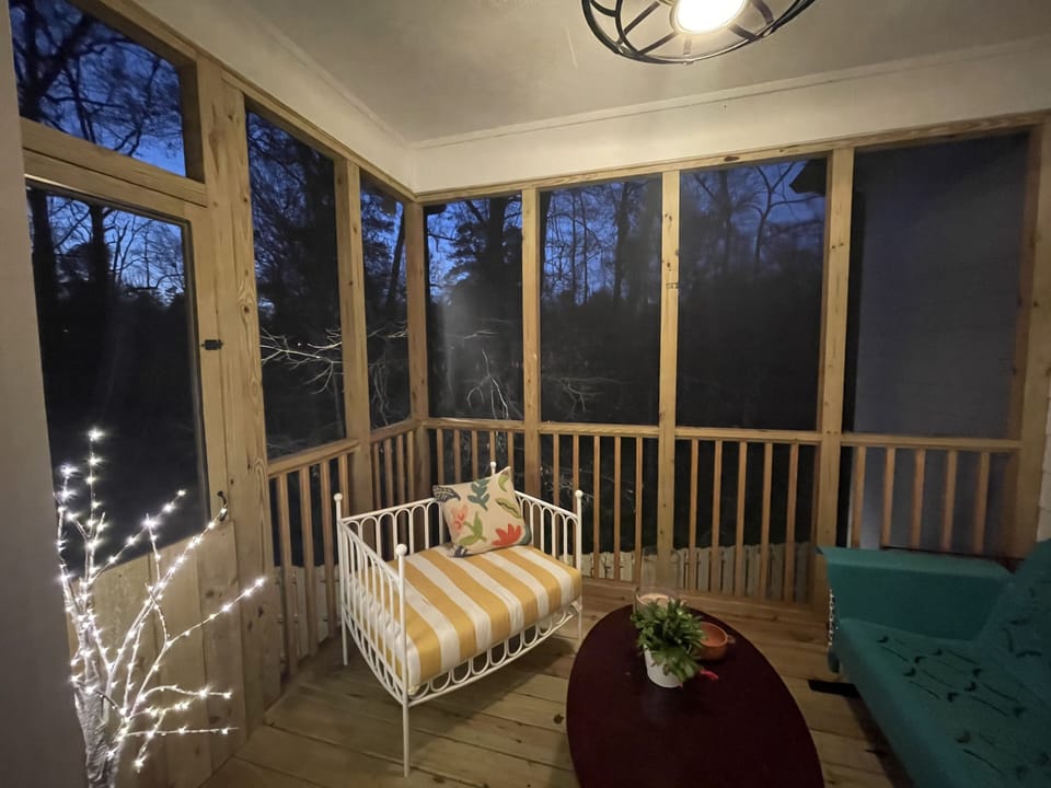 Private screen porch with TV