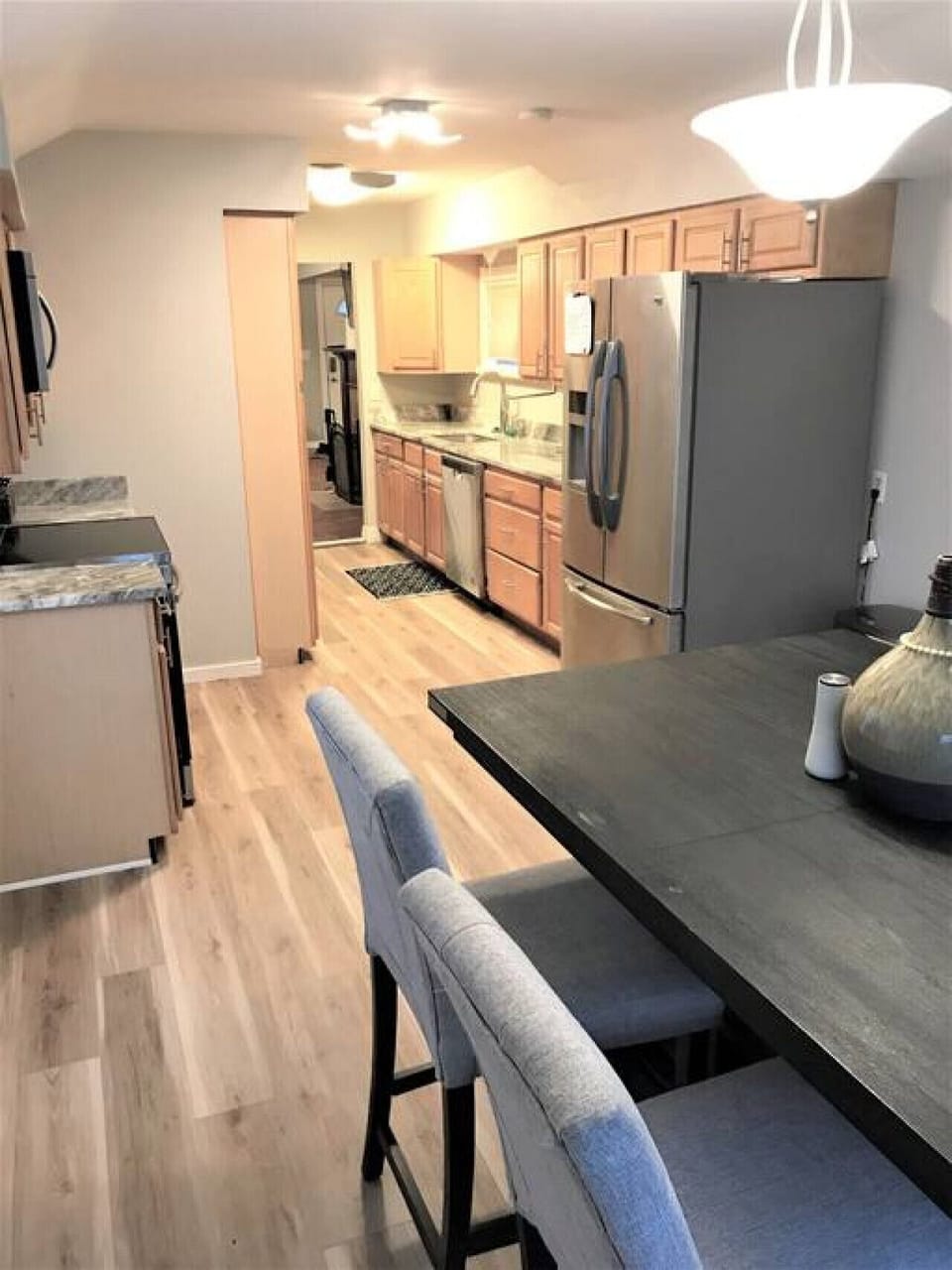 Dining area into the kitchen