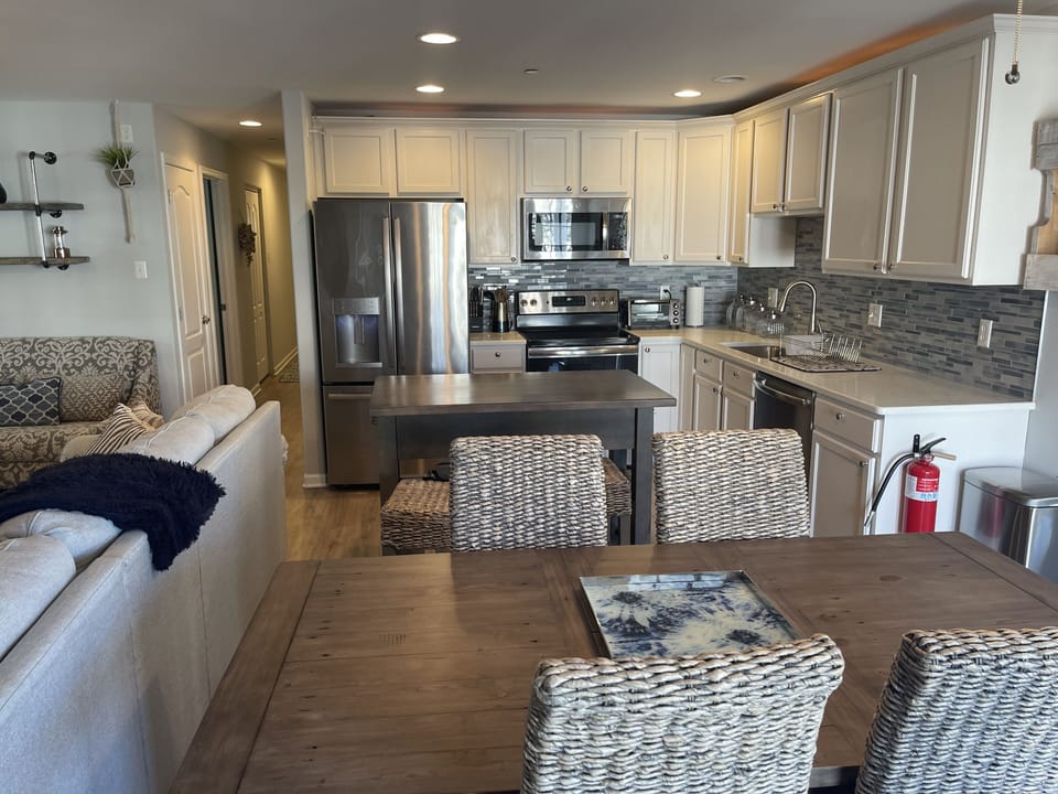 Fully stocked and updated kitchen and eating area. Seating for 8.