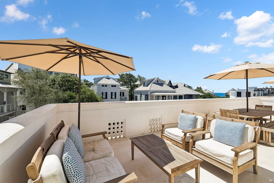 Lounge area on the massive terrace overlooking the Gulf.