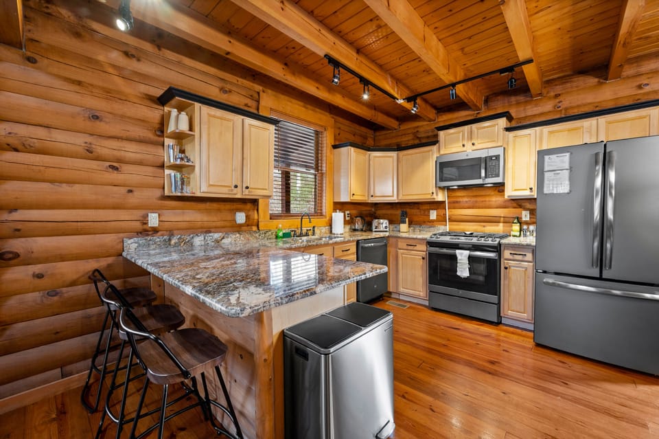 kitchen with seats at the counter