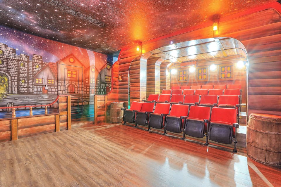 Experience the ultimate private movie theater, accommodating up to 24 guests with plenty of room for additional fun on the floor. Ahoy Mayte! Prepare to step aboard this stunning theater & make movie night an unforgettable adventure together.