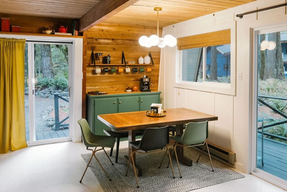 Our dining table seats up to six guests, providing ample space for meals