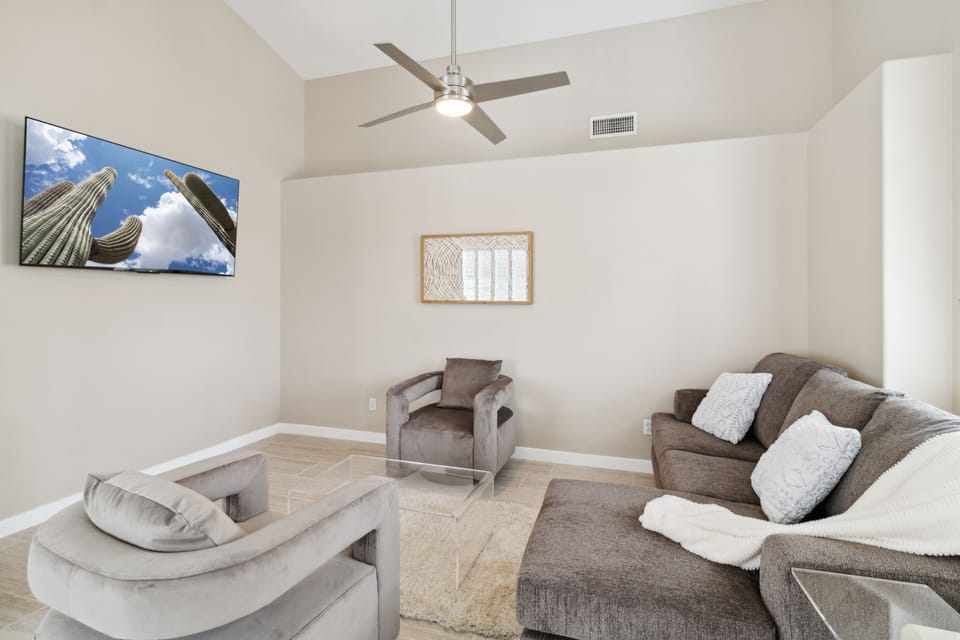 TV family room with 65 inch Roku TV 