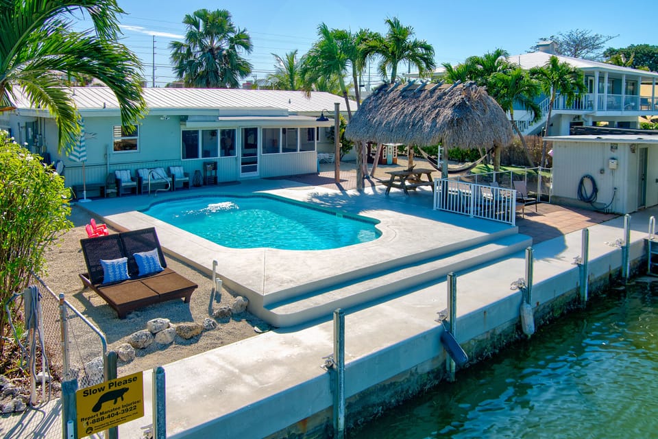 Close-up aerial view of the pool