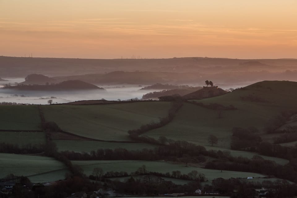 View from Hardown hill behind the cottage over Colmer Hill