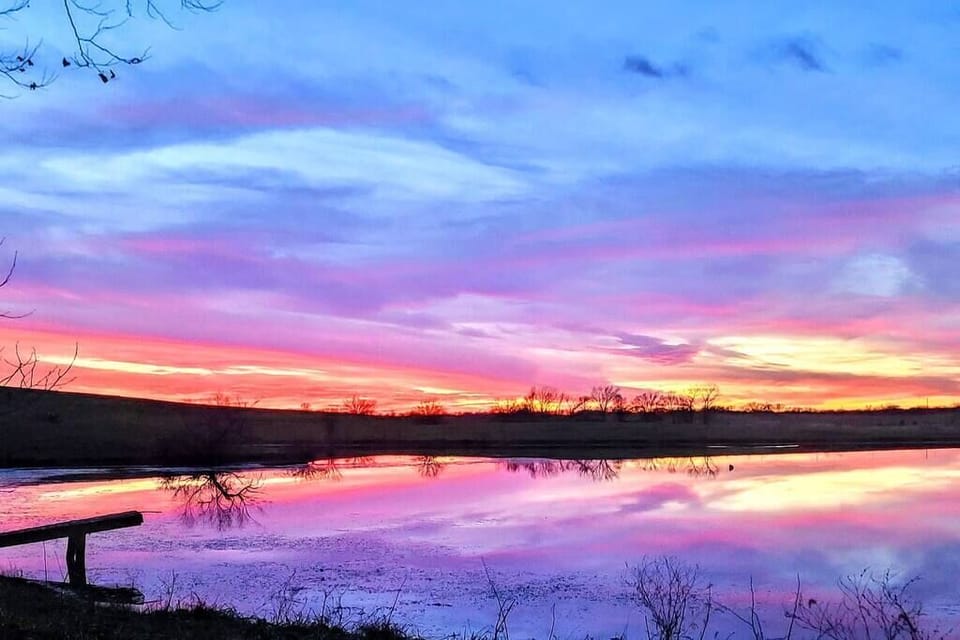 Beautiful winter sunset over the lake. 