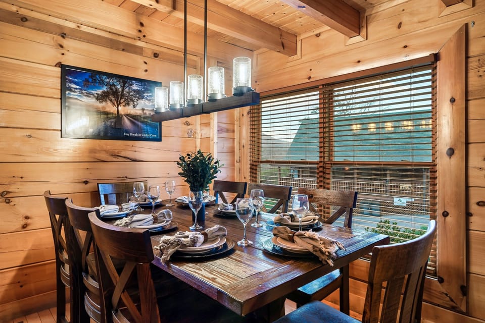 Traditional log cabin with modern accents
