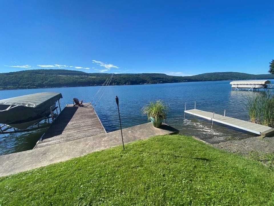 Permanent dock. Mooring whips available for use.  Lower dock available as well