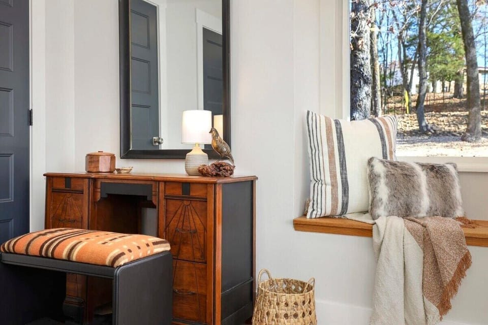 We love this cozy, private vanity area and window seat.