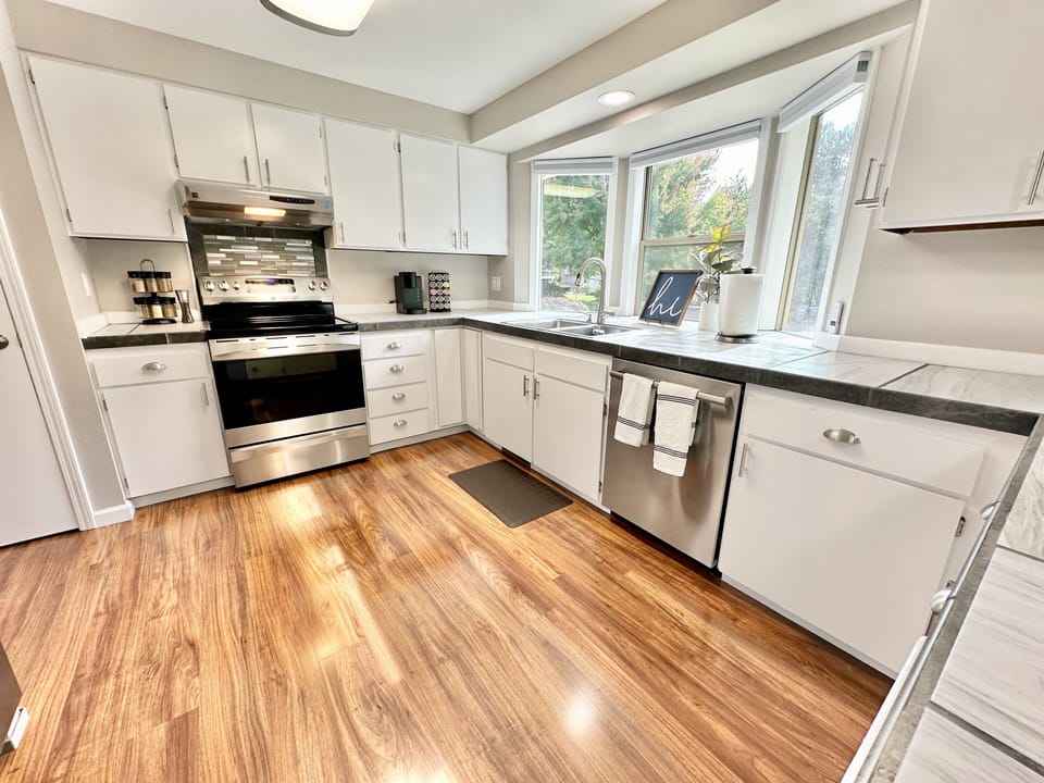 Large and fully equipped kitchen with loads of counter and cupboard space.  